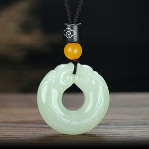 新疆和田玉平安扣双龙护主情侣吊坠男天然玉石项链女玉佩圆形玉坠