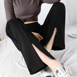 加长裤子女高个子前开叉西装裤高腰垂感阔腿裤春秋分叉大码拖地裤