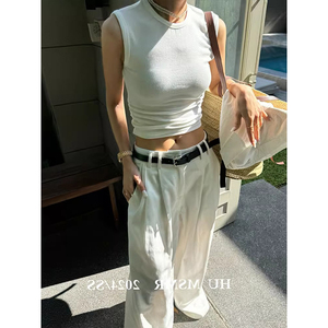 坎袖白色小吊带背心女2024新款短款夏外穿内搭美式工字型无袖上衣