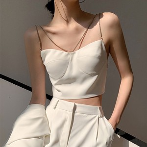 挂脖链条小吊带背心女夏季外穿西装内搭法式别致甜酷削肩锁骨上衣