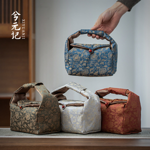 缠枝莲织锦茶布包帆布中式茶具外出携带包便携旅行茶具收纳包手提