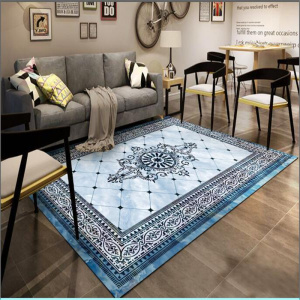 蓝色地毯地中海风格北欧ins卧室欧式客厅地毯地垫茶几毯现代简约