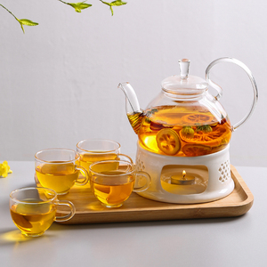 日式下午茶具花茶蜡烛玻璃加热底座煮茶炉茶壶耐高温水果茶壶套装