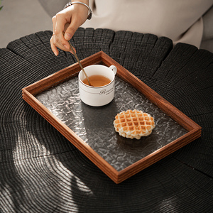亚克力复古玻璃小茶盘家用小型茶托盘收纳盘茶具茶杯托盘子长方形