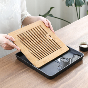 竹制简易干泡茶盘小型功夫茶具托盘沥水家用茶台储水式陶瓷接水盘