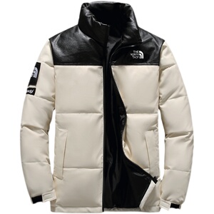 北面休闲2021年加厚羽绒服潮牌户外pu皮面休闲帅气情侣外套立领