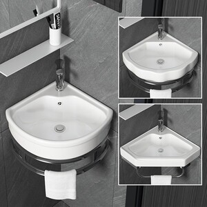 三角洗手盆陶瓷转角盆三角形角落小号迷你支架洗脸盆挂墙式卫生间