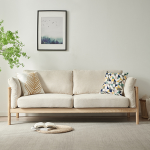 日式实木布艺沙发小户型双人三人位可拆洗客厅简约现代北欧白蜡木