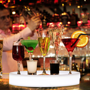 ktv清吧发光酒盘酒吧七彩塑料防水防摔啤酒红酒托盘圆形防滑果盘