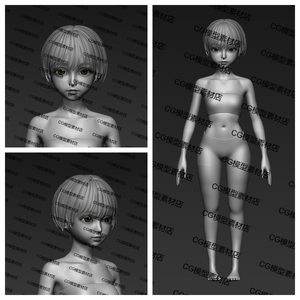 zbrush可爱萝莉小女孩角色人体雕刻3D模型zb带细分可打印stl obj
