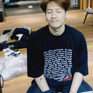 王嘉尔同款高街衣服男女team wang短袖t恤潮牌宽松韩版应援服学生