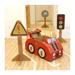 幼儿园儿童可穿戴手工纸箱汽车玩具益智工程车交通工具拼装材料包