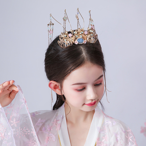 汉服头饰发冠儿童超仙长流苏古风公主凤冠古装演出中国风女童皇冠