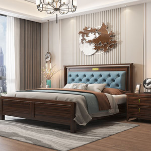 新中式乌金木实木床2米大婚床1.8米主卧储物双人床1.5米小户型床