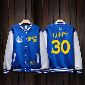 2021勇士队库里篮球棒球服夹克男美式潮外套球衣大码秋冬加绒加厚
