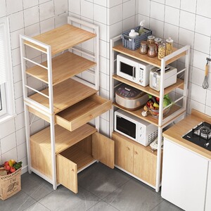 宜家厨房置物架多层微波炉落调料收纳架烤箱架家用带柜门储物柜子