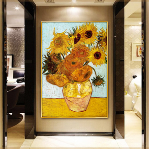 梵高向日葵油画客厅装饰画莫奈世界名画壁画餐厅挂画竖版背景墙