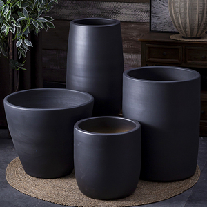 绿植北欧花盆现代简约花瓶室内植物装饰缸黑色陶瓷水培陶罐大口径