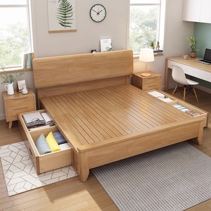 米思洛北欧实木床主卧1.8米小户型1.2m现代简约日式1.5双人原木床