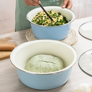 【2个套装】大号带盖子铁瓷盆饺子馒头包子馅料盆和面盆超值套盆