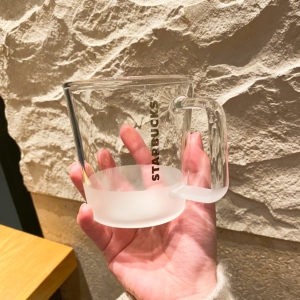 星巴克杯子355ml经典纯白磨砂透明玻璃杯女生可爱水杯子咖啡杯