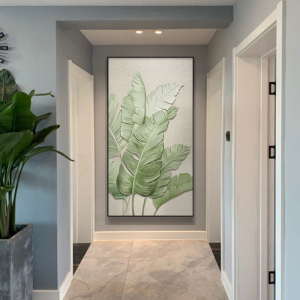 绿植花卉入户玄关装饰画肌理感走廊过道挂画北欧风进门正对墙壁画
