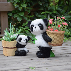 户外花园仿真熊猫小摆件花缸庭院卡通动物树脂装饰阳台多肉花盆