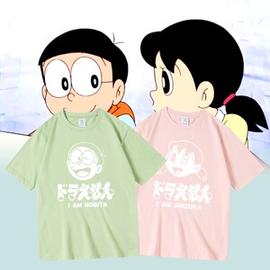 机器猫野比大雄静香周边印花衣服纯棉短袖半袖t恤男女中性情侣款