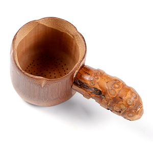 竹根原竹孔茶滤 梅花形茶漏茶斗茶具零配滤网 茶道过滤勺手工茶虑