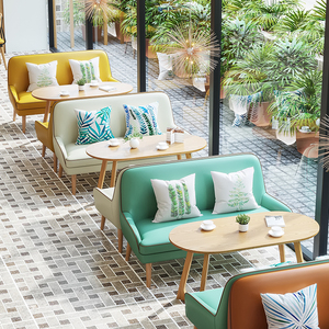 咖啡厅休息区书吧奶茶店甜品店休闲洽谈接待沙发桌椅组合简约清新_阿