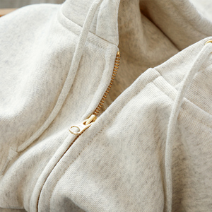 奶奶灰 莫奈灰400g重磅纯色ykk拉链连帽卫衣薄绒宽松男女休闲外套