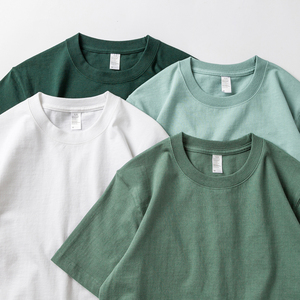 非饱和色系 270g精梳棉重磅短袖t恤绿色系纯色厚实无缝打底衫男女