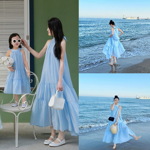 三亚海滩特别的沙滩海边度假明星同款亲子装母女装高端炸街连衣裙