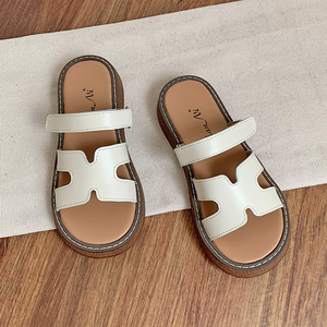 真皮凉拖鞋女夏外穿魔术贴软底学生鞋文艺风休闲罗马鞋厚底半拖鞋