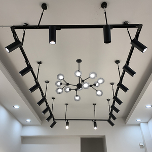 伸缩长杆射灯led 轨道灯女服装店美甲美发店超市商用轨道条吊杆灯