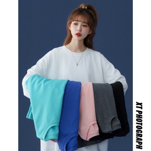 纯棉长袖t恤女ins潮小众设计感薄款打底衫情侣韩风chic百搭上衣春