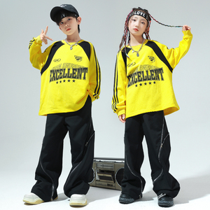 儿 童街舞服嘻哈hiphop潮牌卫衣演出服男女 童爵士舞韩版套装秋季