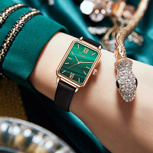 正品浪琴瑰丽手表女士小绿表复古真皮名牌女表石英机械表新款官方