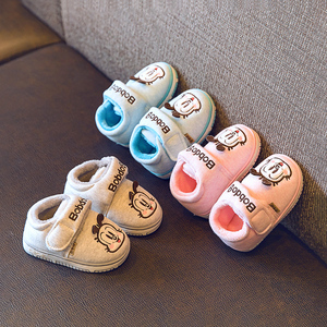 巴布豆宝宝棉拖鞋1-2岁3婴儿幼儿包跟家居室内保暖加厚棉鞋男女童
