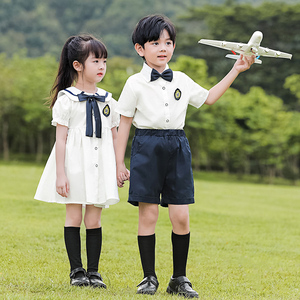 幼儿园园服夏装英伦学院风小学生校服夏天毕业照服装纯棉儿童班服