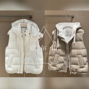 brunello cucinelli bc女装经典连帽口袋羽绒马甲白色燕麦22春夏
