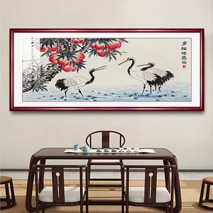 仙鹤图中式客厅装饰画沙发背景墙挂画中堂农村书房松鹤延年壁画