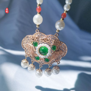 儿童珍珠项链古风项圈手工汉服旗袍唐朝风日常如意锁复古璎珞礼物