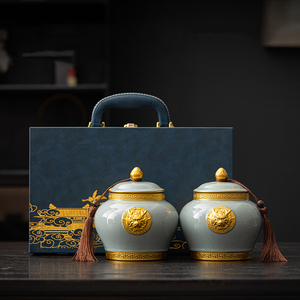 陶瓷家用龙腾茶叶储存密封罐高档茶叶收纳包装空礼盒高端礼品定制