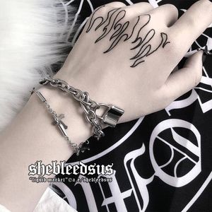 禁锢之地韩风网红土酷嘻哈暗黑风情侣蹦迪十字架手链原创锁链手环