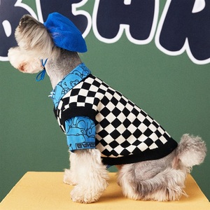 黑白棋格宠物毛衣小型犬泰迪雪纳瑞柴犬比熊潮牌秋冬背心狗狗衣服