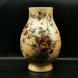 清乾隆年制金色粉彩九桃纹福筒中式复古花瓶客厅酒柜玄关装饰摆件