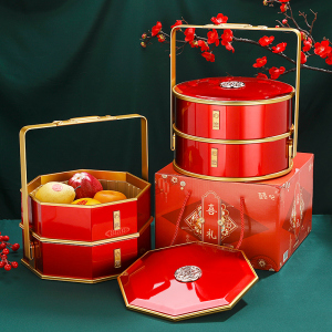 结婚食盒手提双层糕点糖果盒子婚礼马口铁零食盒饭盒婚庆用品大全