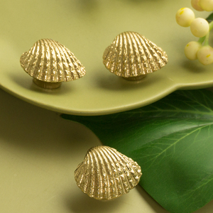 黄铜贝壳拉手北欧轻奢抽屉柜门橱柜原创铜系列单孔把手金色全铜