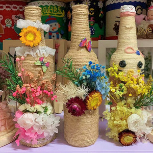 麻绳手工作品幼儿园做手工的麻绳作品麻绳手工diy花盆花瓶材料包